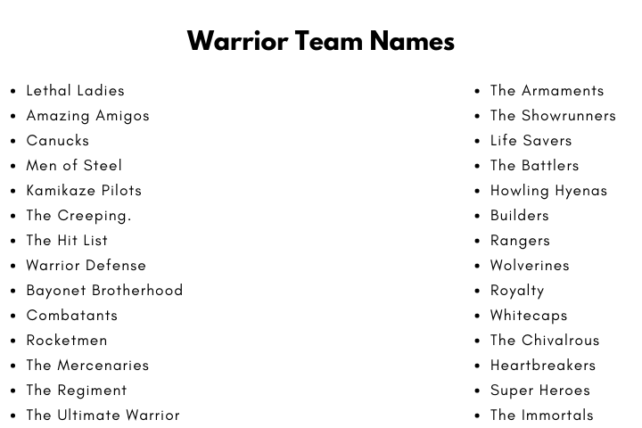 Warrior Team Names