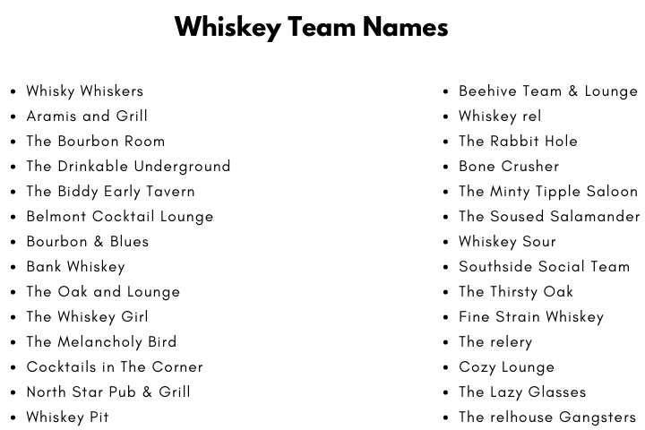 Whiskey Team Names