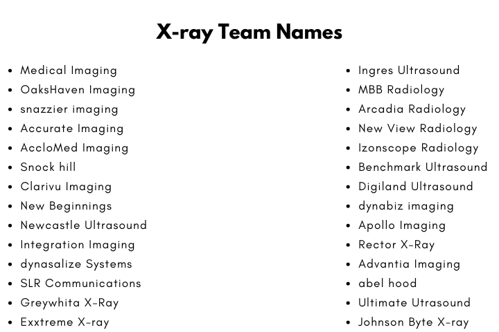 X-ray Team Names