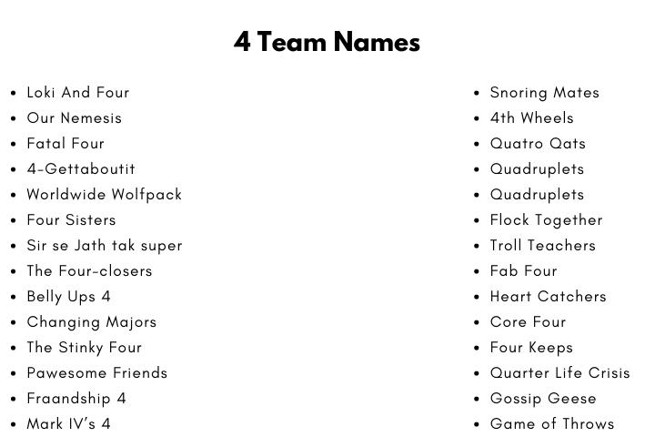 4 Team Names