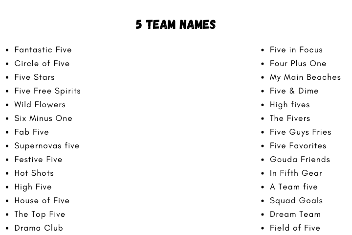 5 Team Names