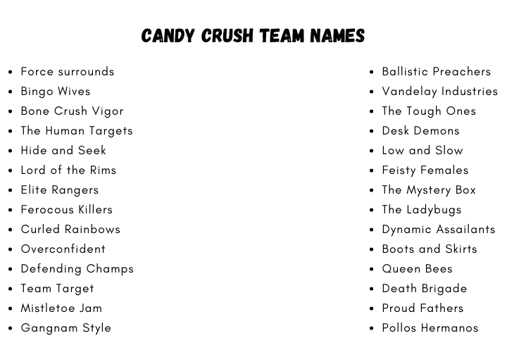 Candy crush Team Names