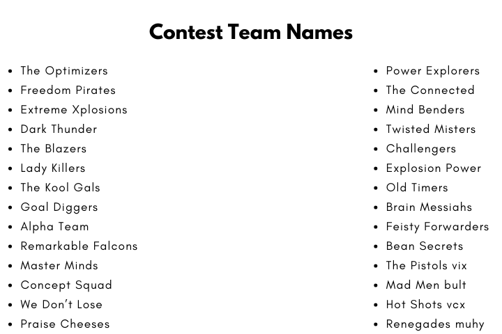 Contest Team Names