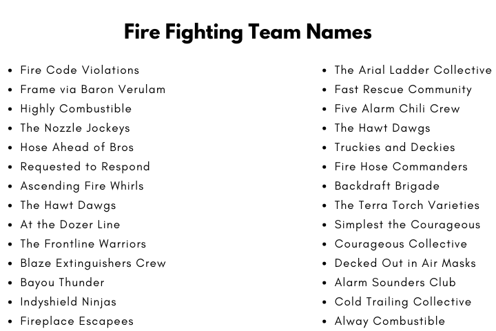 Fire Fighting Team Names
