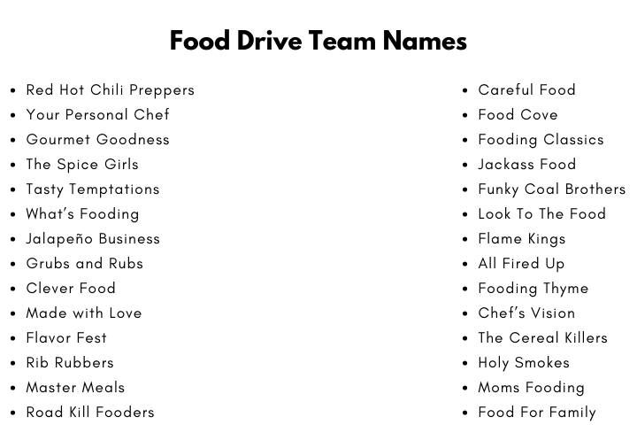Food Drive Team Names