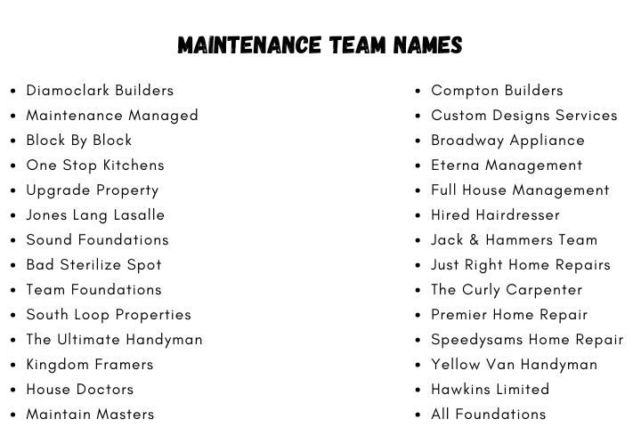 Maintenance Team Names
