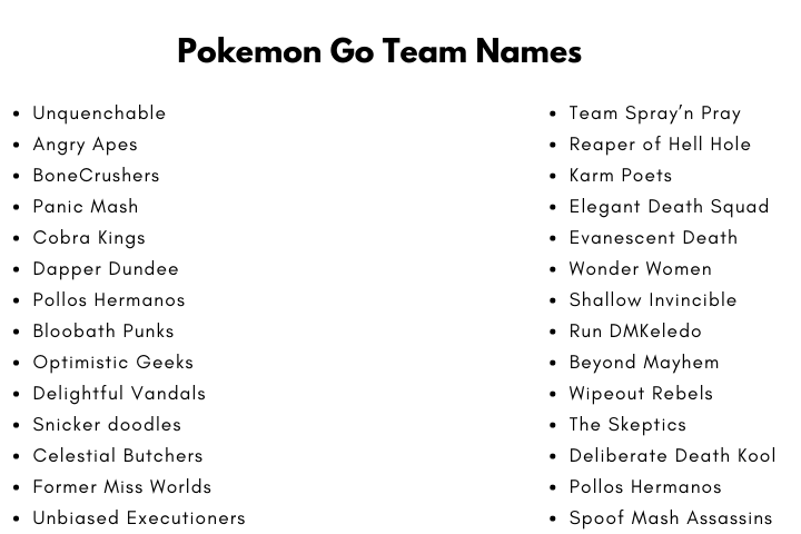 Pokemon Go Team Names