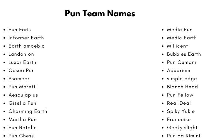 Pun Team Names