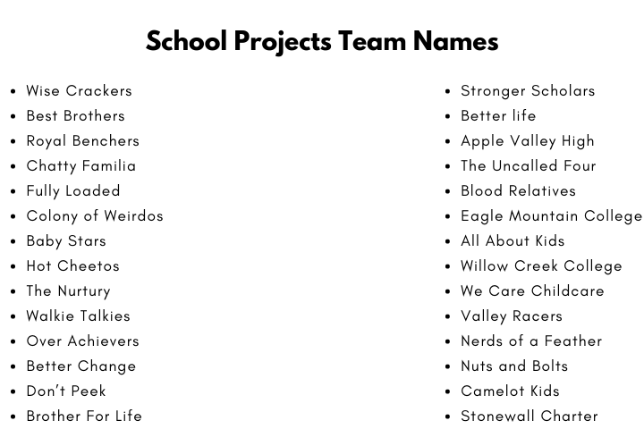 School Projects Team Names