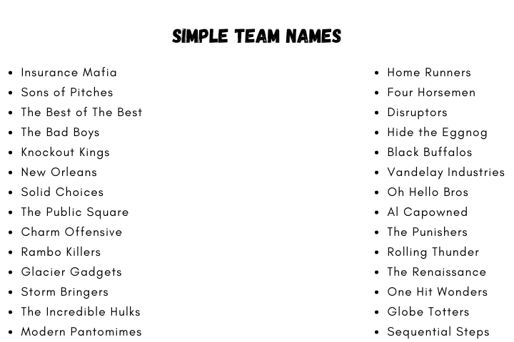 Simple Team Names