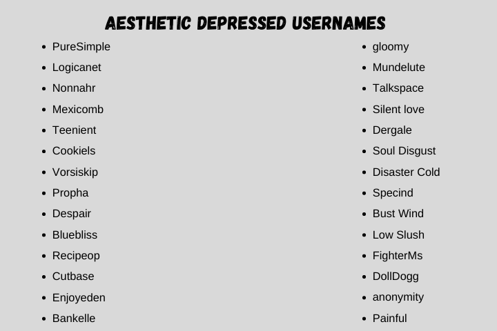 Aesthetic Depressed Usernames