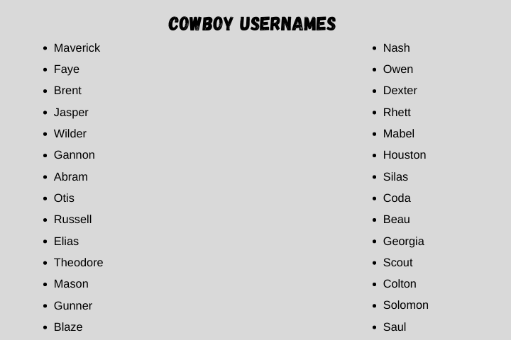 Cowboy Usernames