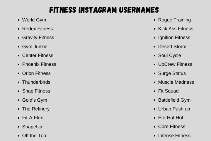 Fitness Instagram Usernames