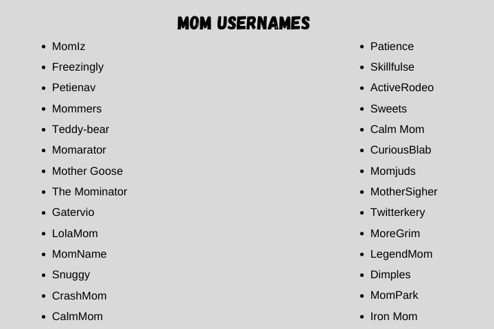 Mom Usernames