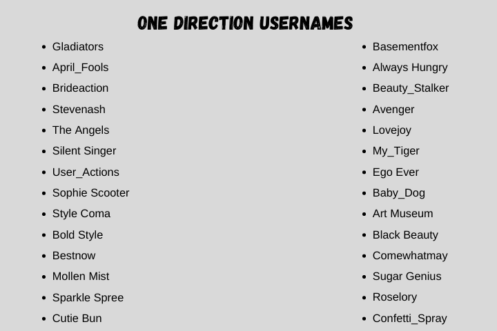 One Direction Usernames