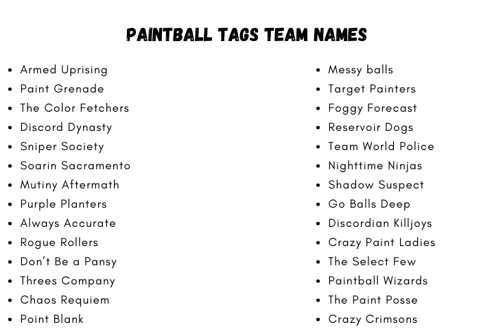Paintball Tags Team Names