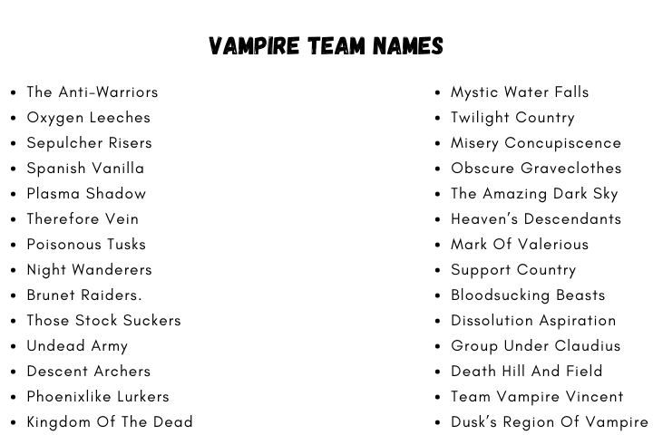 Vampire Team Names