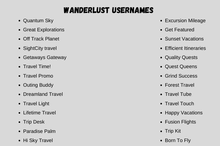 Wanderlust Usernames