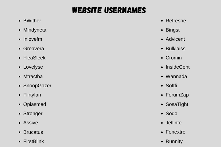 Website Usernames