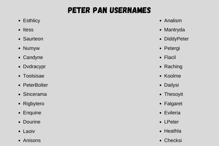 peter pan usernames