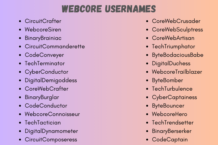 Webcore Usernames