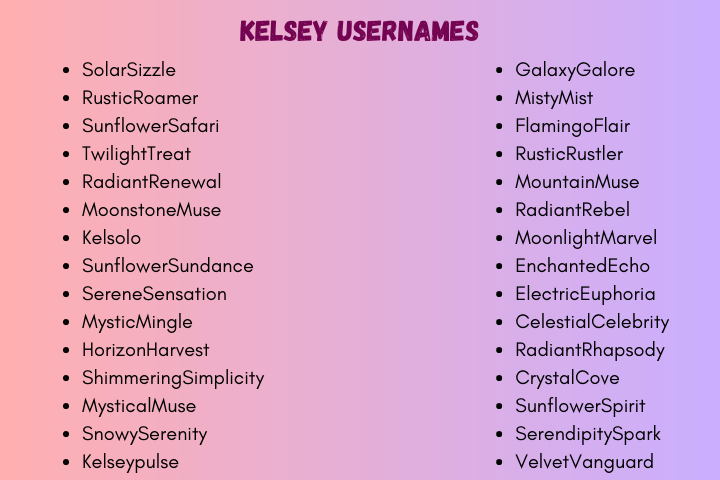 Kelsey Usernames