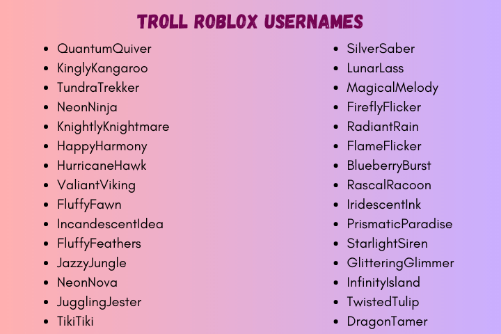 Troll Roblox Usernames