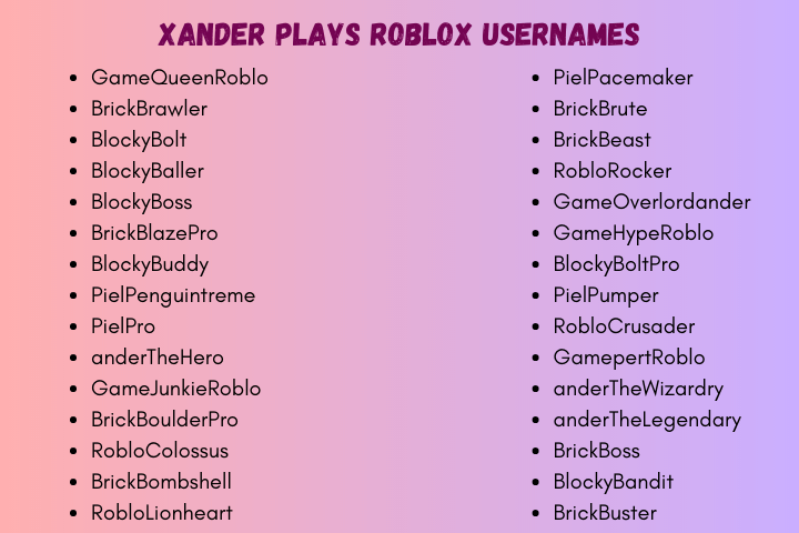 Xander Plays Roblox Usernames